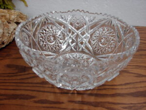 Heavy Cut Crystal Glass Embossed Etched Rose Footed Pitcher 9&#8243;, Moose-R-Us.Com Log Cabin Decor