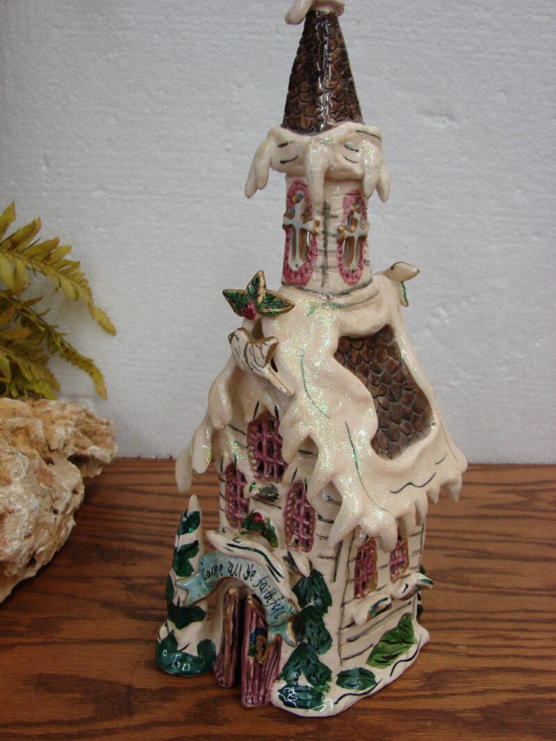 Retired 2001 Blue Sky Corp Heather Goldminc Come All Ye Faithful Church Tea Light, Moose-R-Us.Com Log Cabin Decor