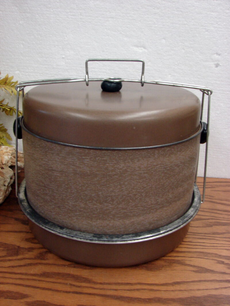 Vintage MCM Brown Aluminum Cake and Pie Carrier Triple Layer, Moose-R-Us.Com Log Cabin Decor