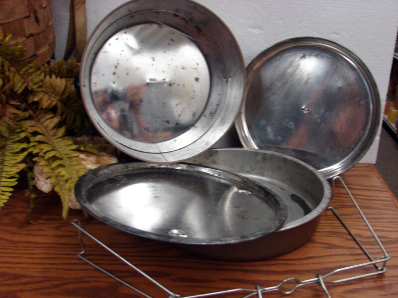 Vintage MCM Brown Aluminum Cake and Pie Carrier Triple Layer, Moose-R-Us.Com Log Cabin Decor