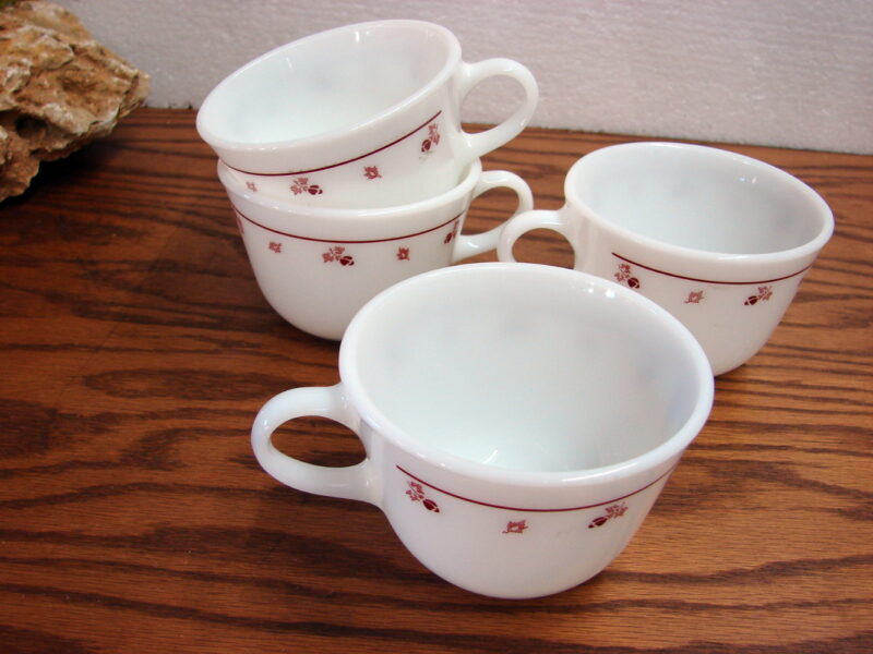 Corning Corelle Burgundy Rose Coffee Cup Mugs Set/4, Moose-R-Us.Com Log Cabin Decor