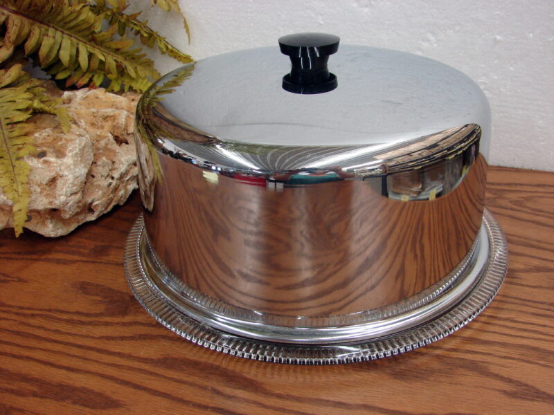 Vintage Chrome Dome Glass Platter Cake Plate Server Stand, Moose-R-Us.Com Log Cabin Decor