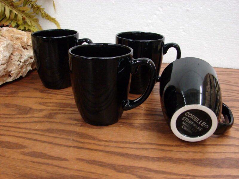 Corelle Black Mug Livingware 11oz Set/4 Like New, Moose-R-Us.Com Log Cabin Decor