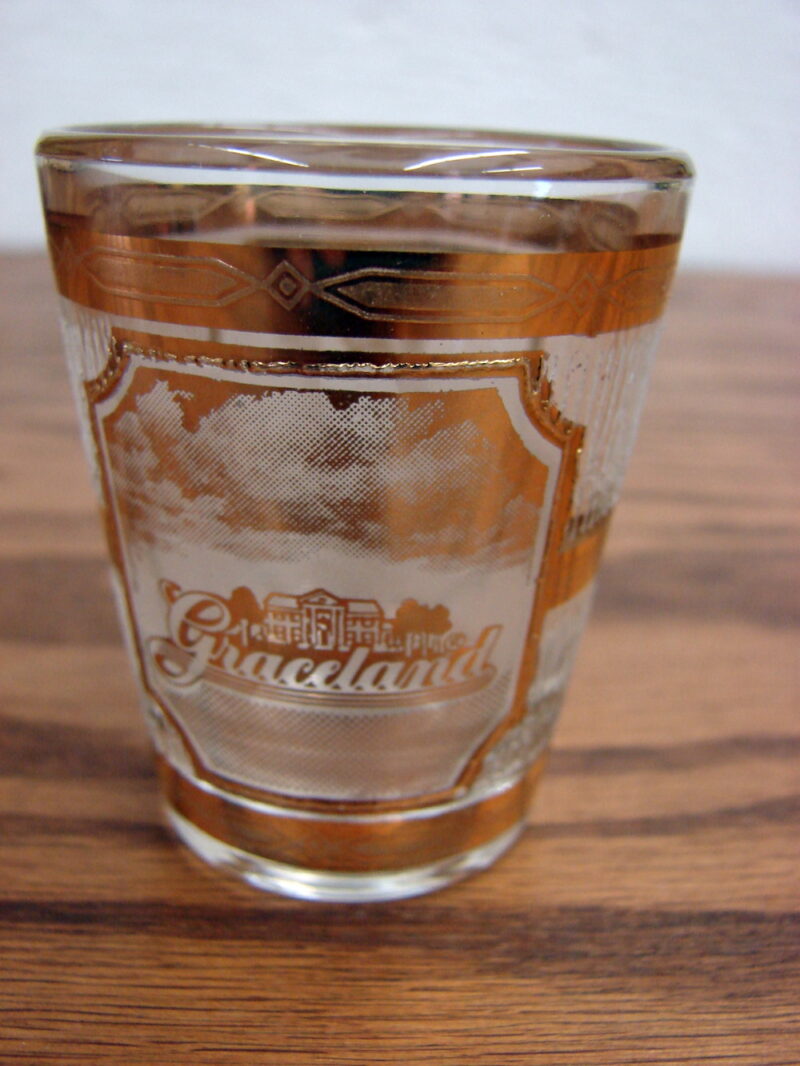 Vintage Culver Gold Souvenir Graceland Elvis 22kt Gold Shot Glass, Moose-R-Us.Com Log Cabin Decor