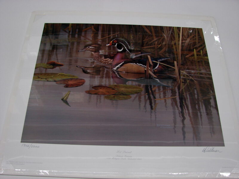 NOS Print Dietmar Krumrey Hot Pursuit Wood Duck Pair 1996 Ducks Unlimited, Moose-R-Us.Com Log Cabin Decor