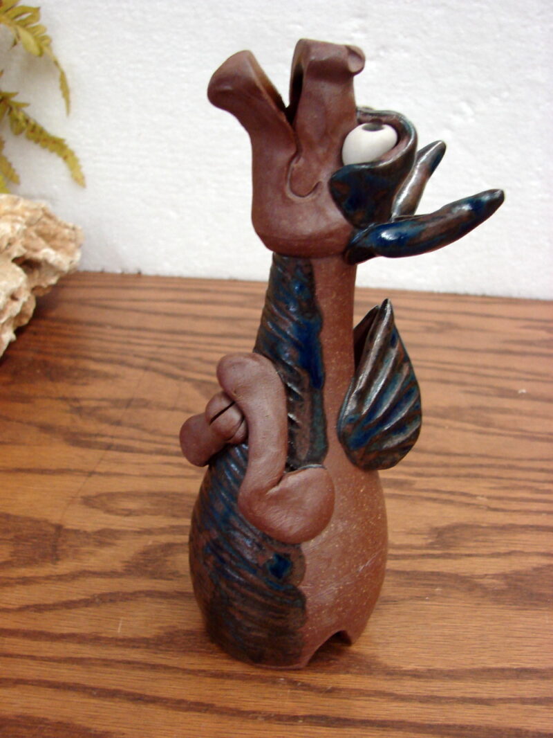 Hand Crafted Stoneware Pottery Clay Dragon Pie Vent Plant Waterer Weird Figurine, Moose-R-Us.Com Log Cabin Decor