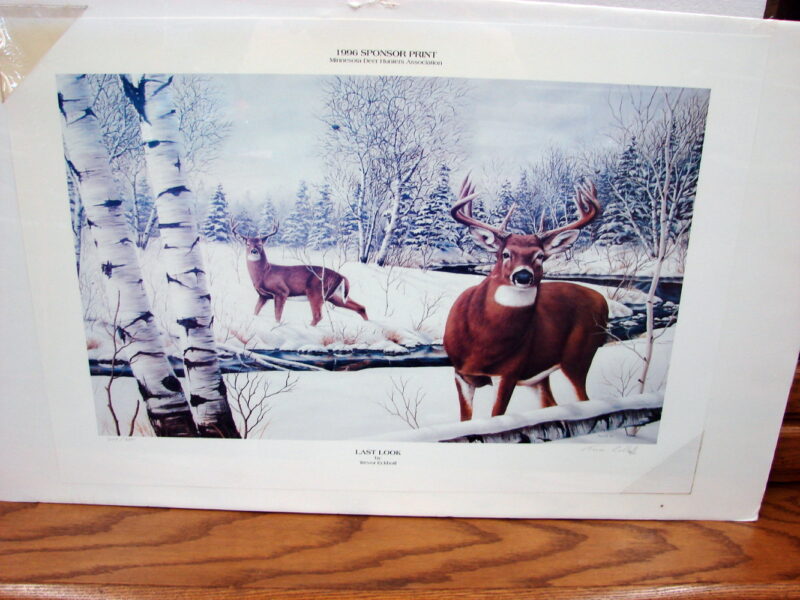 NOS Print Trevor Eckhoff Artwork Last Look Whitetail Deer 1996 MN Deer Hunters Association, Moose-R-Us.Com Log Cabin Decor