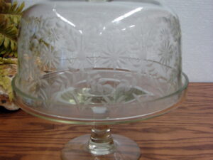 Vintage Chrome Dome Glass Platter Cake Plate Server Stand, Moose-R-Us.Com Log Cabin Decor