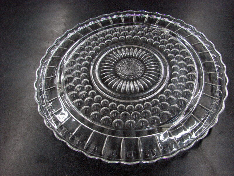 Vintage Federal Glass Sunflower Hobnail Cake Plate Serving Platter Clear Footed, Moose-R-Us.Com Log Cabin Decor