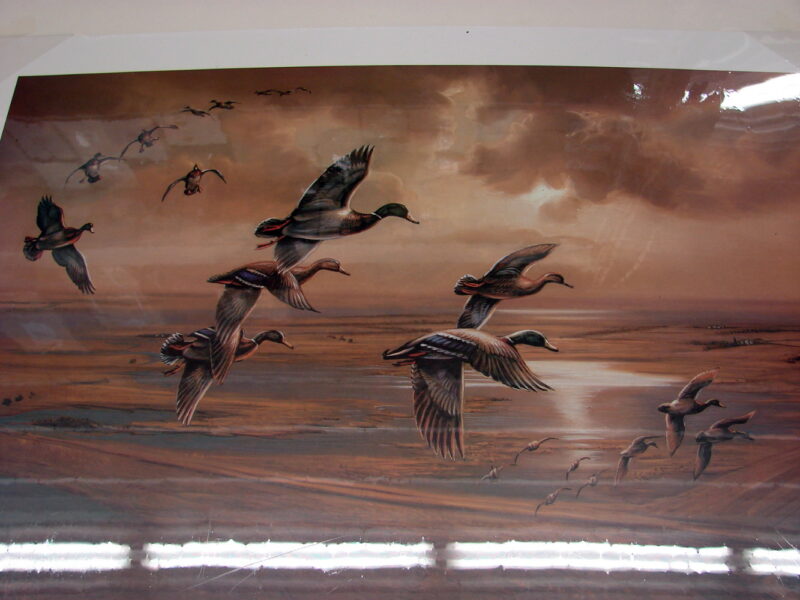 NOS Print John Green Swinging In IV Mallards Over Columbia Marsh, Moose-R-Us.Com Log Cabin Decor