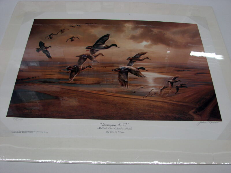 NOS Print John Green Swinging In IV Mallards Over Columbia Marsh, Moose-R-Us.Com Log Cabin Decor