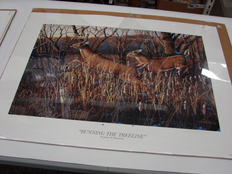 NOS Print Stephen P Hamrick Running the Treeline Whitetail Deer Artist Proof, Moose-R-Us.Com Log Cabin Decor