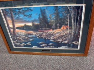 Hansen Evening Glow Campfire Tent Birch Bark Canoe Print, Moose-R-Us.Com Log Cabin Decor