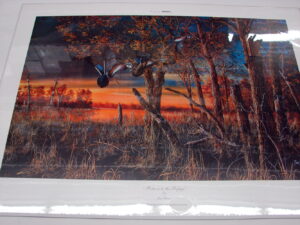 Hansen Evening Glow Campfire Tent Birch Bark Canoe Print, Moose-R-Us.Com Log Cabin Decor