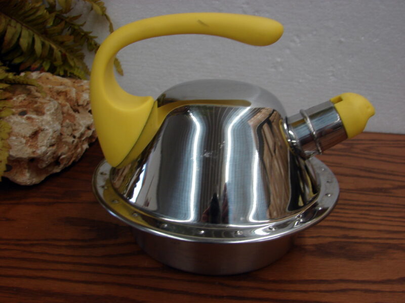 Ikea Efverlund Vinka Modern UFO Whistling Tea Pot Chrome Yellow, Moose-R-Us.Com Log Cabin Decor