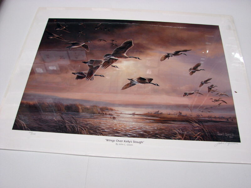 NOS Print John C. Green Wings over Kelly&#8217;s Slough Canada Geese Sunset Sunrise, Moose-R-Us.Com Log Cabin Decor