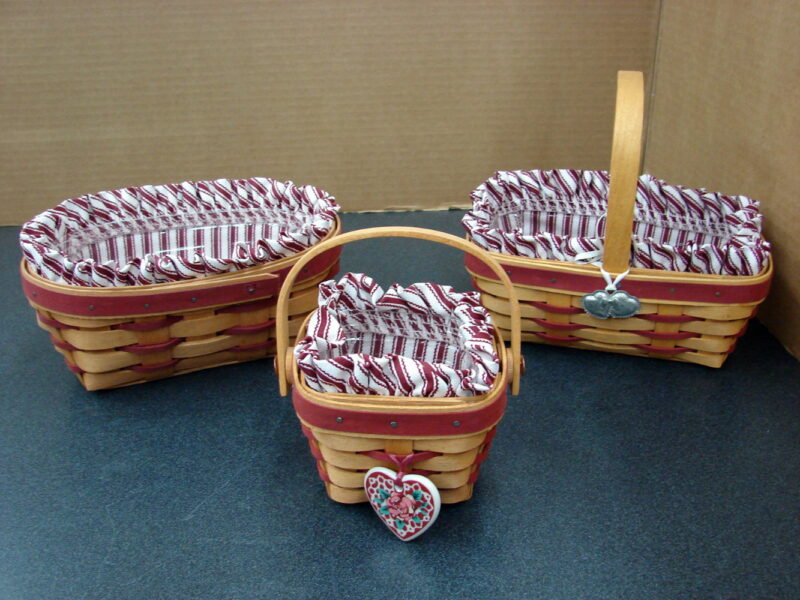 Vintage Longaberger Sweetheart Collection 13+ Pcs Like New Liners Baskets Charms, Moose-R-Us.Com Log Cabin Decor