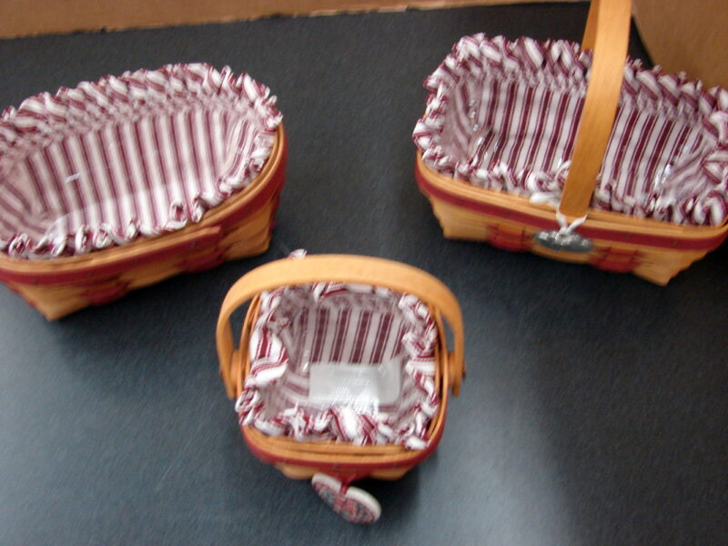 Vintage Longaberger Sweetheart Collection 13+ Pcs Like New Liners Baskets Charms, Moose-R-Us.Com Log Cabin Decor