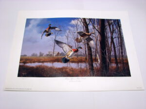 NOS Print John Seerey-Lester Sudden Rain Loons on A Lake Black/White, Moose-R-Us.Com Log Cabin Decor