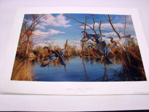 NOS Print John Seerey-Lester Sudden Rain Loons on A Lake Black/White, Moose-R-Us.Com Log Cabin Decor