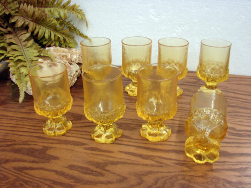 Vintage Set/8 Franciscan Madeira Cornsilk Yellow Footed Water Goblet Glasses, Moose-R-Us.Com Log Cabin Decor