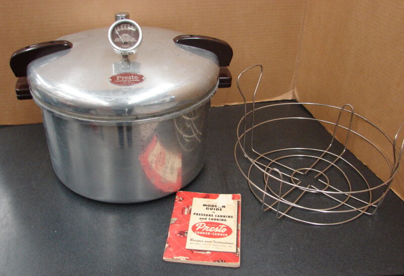 Vintage Presto 7AV 16 Qt Pressure Cooker Canner Complete w/ Book Rack Regulator, Moose-R-Us.Com Log Cabin Decor