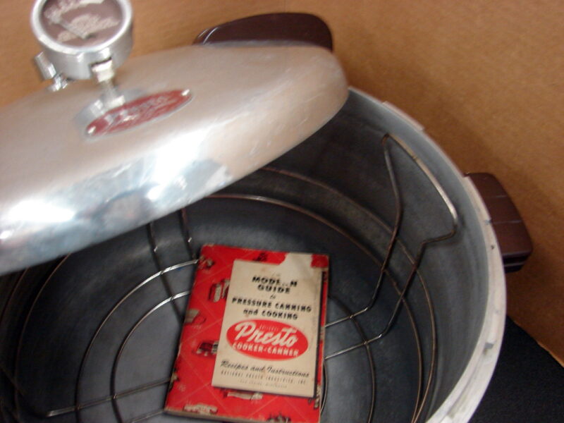 Vintage Presto 7AV 16 Qt Pressure Cooker Canner Complete w/ Book Rack Regulator, Moose-R-Us.Com Log Cabin Decor