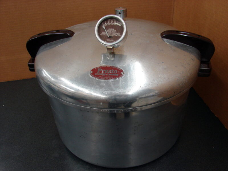 Vintage Presto 7AV 16 Qt Pressure Cooker Canner Complete w/ Book Rack Regulator, Moose-R-Us.Com Log Cabin Decor