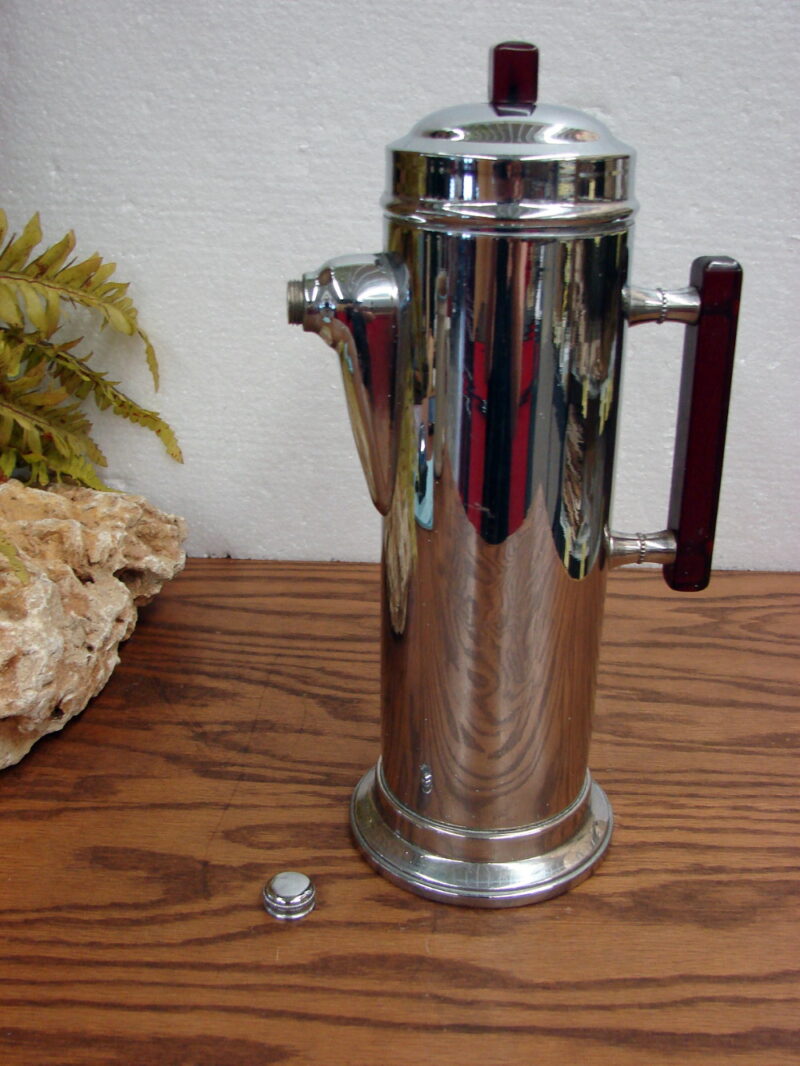 Vintage Art Deco Chrome Catalin Blood Red Bakelite Handles Cocktail Shaker, Moose-R-Us.Com Log Cabin Decor