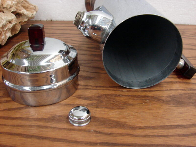 Vintage Art Deco Chrome Catalin Blood Red Bakelite Handles Cocktail Shaker, Moose-R-Us.Com Log Cabin Decor