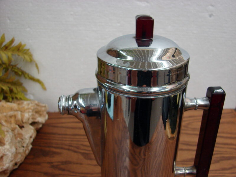 Vintage Art Deco Chrome Catalin Blood Red Bakelite Handles Cocktail Shaker, Moose-R-Us.Com Log Cabin Decor