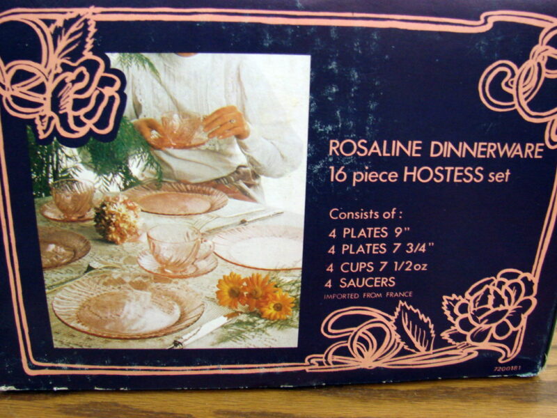 Brand New Arcoroc France Rosaline Vaisselle Pink Swirl 16 Pc Dinnerware Set, Moose-R-Us.Com Log Cabin Decor