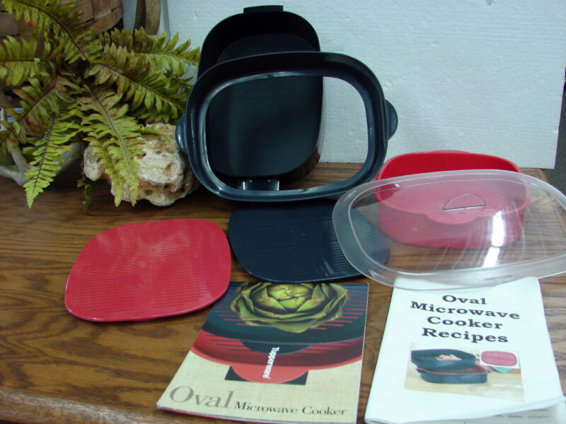 Tupperware Oval Microwave Steamer Cooker 6 Pc w/ Recipe Instruction Book, Moose-R-Us.Com Log Cabin Decor