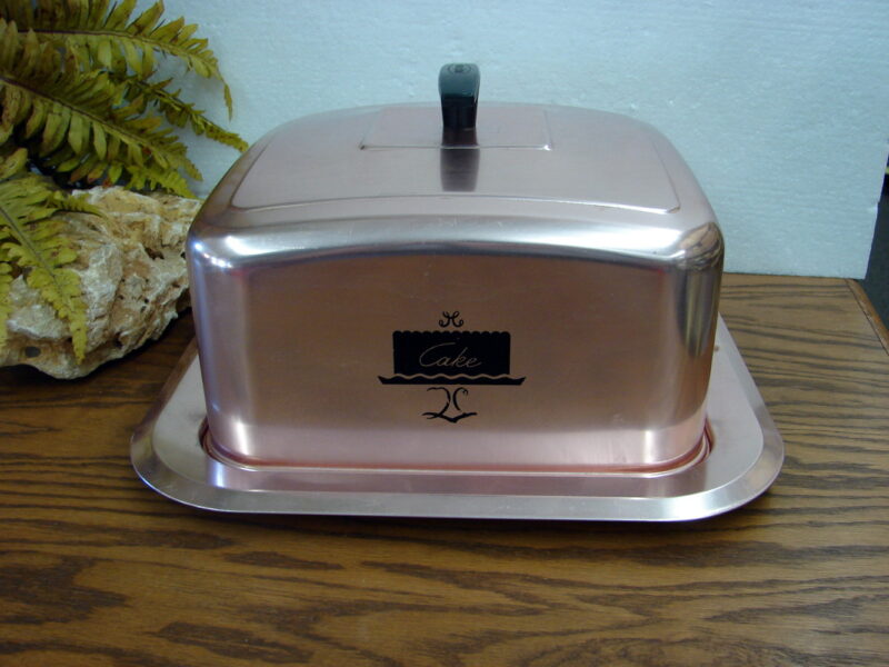 Vintage Rose Copper Pink Aluminum West Bend Large Square Cake Carrier Storage, Moose-R-Us.Com Log Cabin Decor