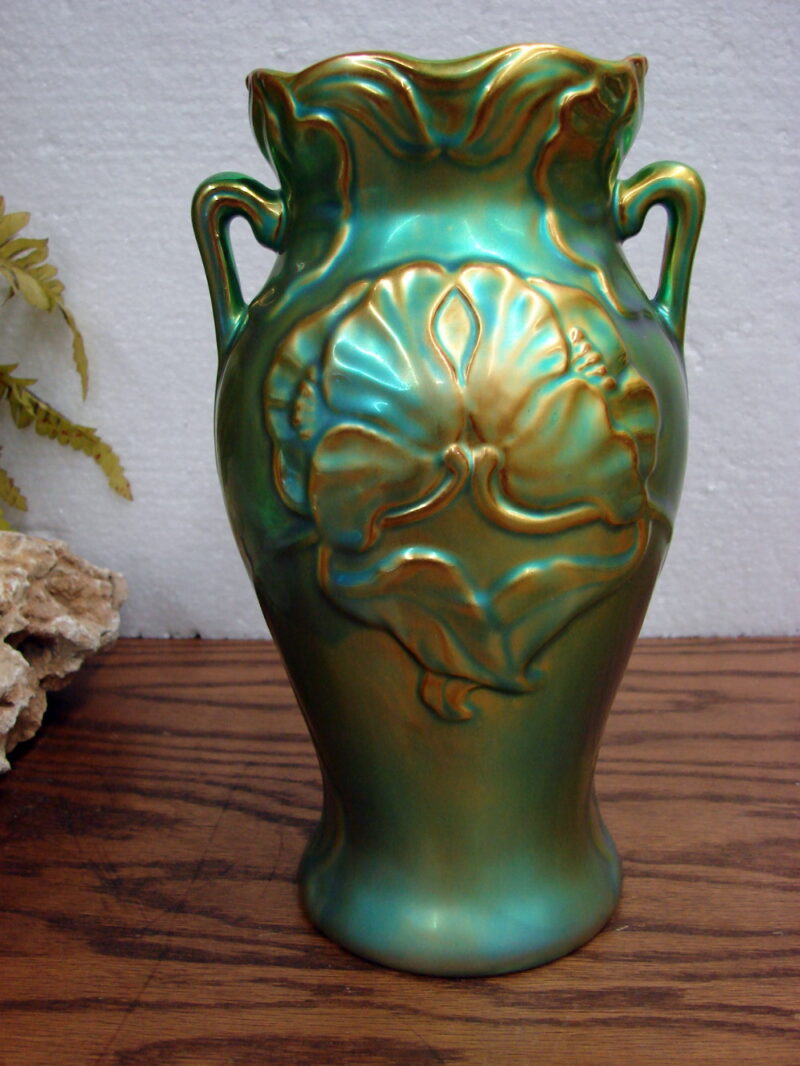 Gorgeous Hungary Zsolnay Art Nouveau Eosin Glaze Porcelain Poppy Vase, Moose-R-Us.Com Log Cabin Decor