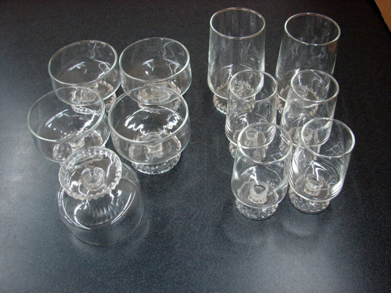 Set/11 Vintage Clear Glass Stem Pedestal Wine Custard Ale Juice Glasses Diamond Point Base, Moose-R-Us.Com Log Cabin Decor