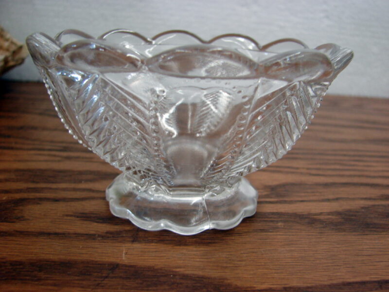 Vintage Clear Glass Imperial Pedestal Nut Dish Feather Pattern, Moose-R-Us.Com Log Cabin Decor