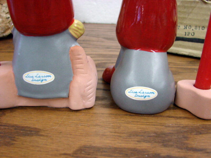 Vintage Lisa Larson Design Stoneware Gnome Tomte Candle Holder Pair w/ Cat, Moose-R-Us.Com Log Cabin Decor