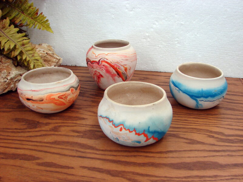 Set/4 Vintage Nemadji Pottery Squat Planter Hand Painted Earth Tones, Moose-R-Us.Com Log Cabin Decor