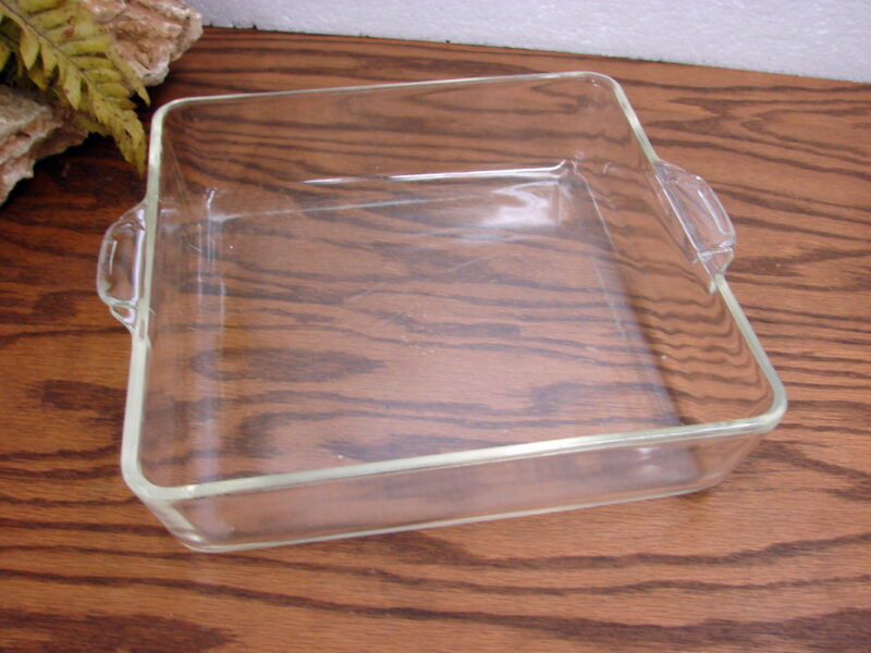 Vintage PYREX Clear Square Dish Cake Brownie Pan #222 2 Quart Handled, Moose-R-Us.Com Log Cabin Decor