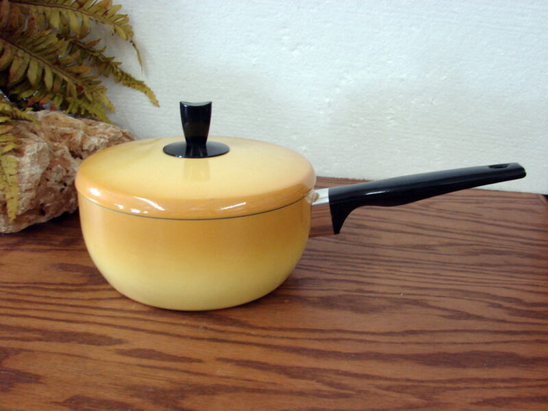 Vintage Wear-Ever Brand New Sauce Pan Bounty Mustard Yellow Fade 2 Qt, Moose-R-Us.Com Log Cabin Decor