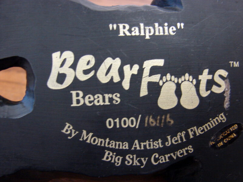 Retired Big Sky Carvers Bearfoots Bears Jeff Fleming Ralphie on Back, Moose-R-Us.Com Log Cabin Decor