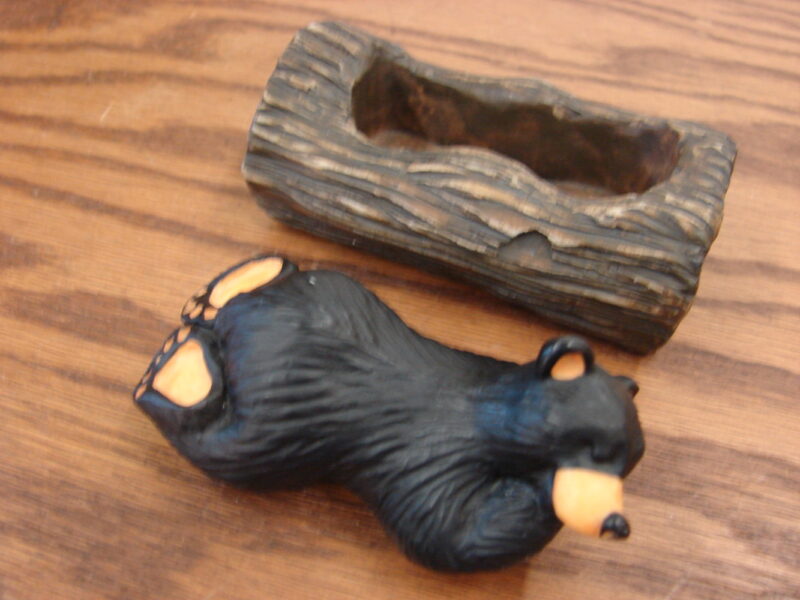 Retired Big Sky Carvers Bearfoots Bears Jeff Fleming Kritter Hollows Laying on Log, Moose-R-Us.Com Log Cabin Decor