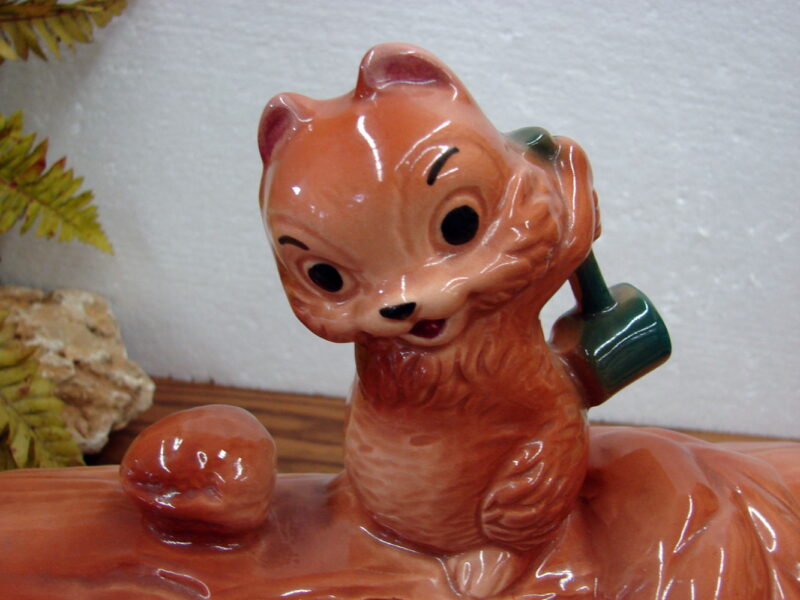 Vintage Brush McCoy Pottery Cookie Jar Squirrel on Log with Nut, Moose-R-Us.Com Log Cabin Decor