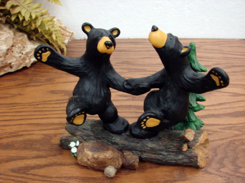 Retired Big Sky Carvers Bearfoots Bears Jeff Fleming Dancing Bears on Log, Moose-R-Us.Com Log Cabin Decor