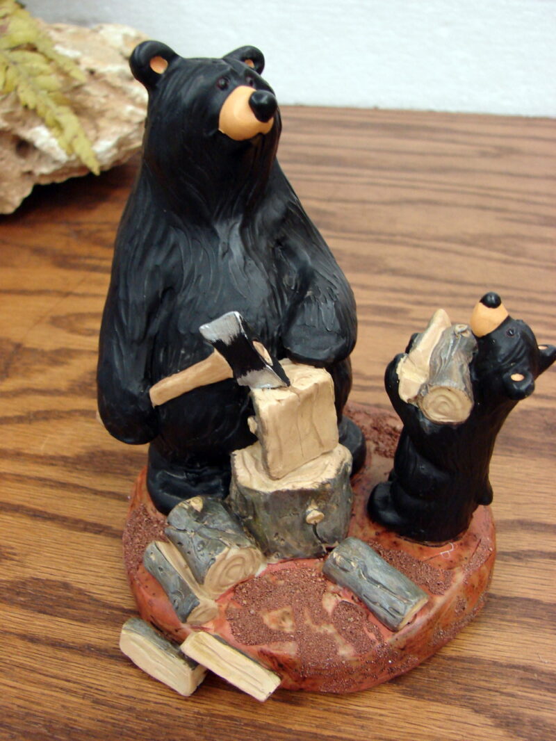 Retired Big Sky Carvers Bearfoots Bears Jeff Fleming Daddy&#8217;s Helper Chopping Wood, Moose-R-Us.Com Log Cabin Decor