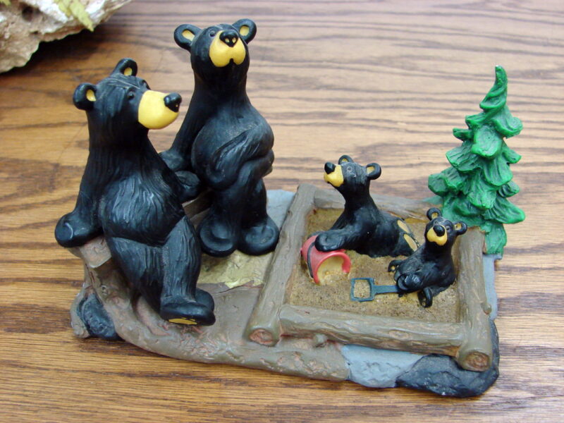 Retired Big Sky Carvers Bearfoots Bears Jeff Fleming Day in the Park Sand Box, Moose-R-Us.Com Log Cabin Decor