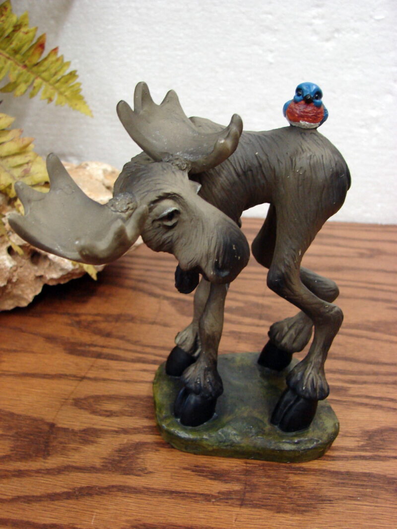 Retired Big Sky Carvers Mountain Mooses Phyllis Driscoll Moose w/ BlueBird, Moose-R-Us.Com Log Cabin Decor