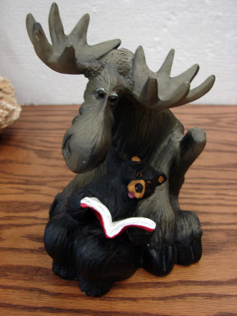 Retired Big Sky Carvers Mountain Mooses Phyllis Driscoll Moose Bear Reading, Moose-R-Us.Com Log Cabin Decor