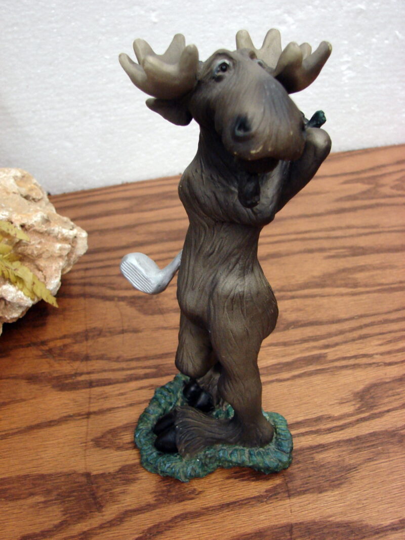 Retired Big Sky Carvers Mountain Mooses Phyllis Driscoll Norman Moose Golfer, Moose-R-Us.Com Log Cabin Decor